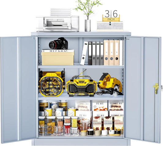 Greenvelly Metal Garage Storage Cabinet, Lockable Metal Cabinets with 2 Doors and Shelves,36”Steel Storage Locking Counter Cabinet for Office,Garage,Kitchen,Home,School(Dark Grey)