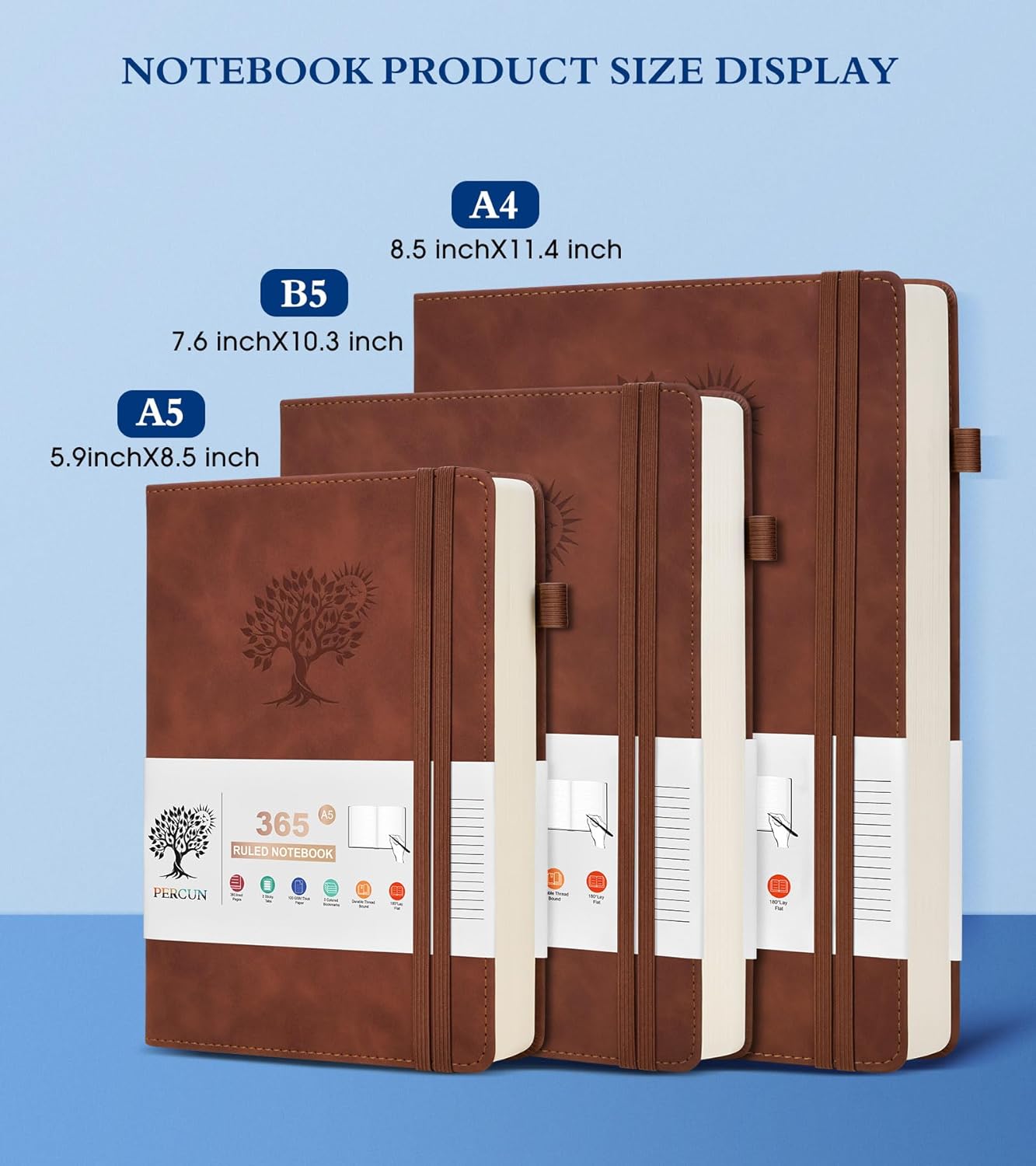 B5 Lined Journal Notebook - 365 Page Large Leather Journals for Writing Women Men，Hardcover Notebook with 100Gsm Thick Pages，Daily Diary for Travel, Work，School，College Ruled (7.6" x 10.3")