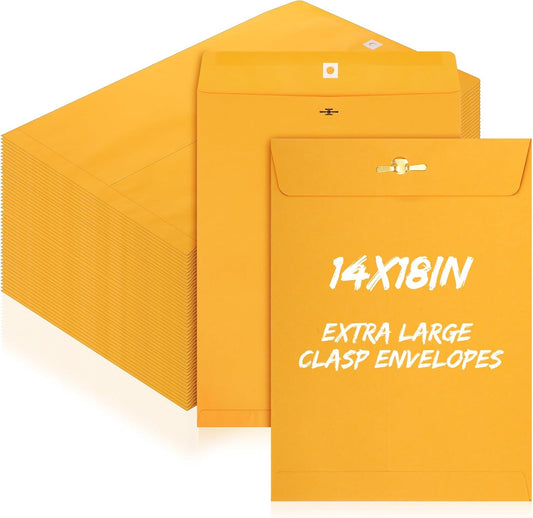 40 Pcs Extra Large Mailing Clasp Envelopes 14 x 18 Inch Jumbo Kraft Catalog Manila Envelope with Clasp Closure for Oversized Big Document Office Home Business School Storing Mailing (Brown)