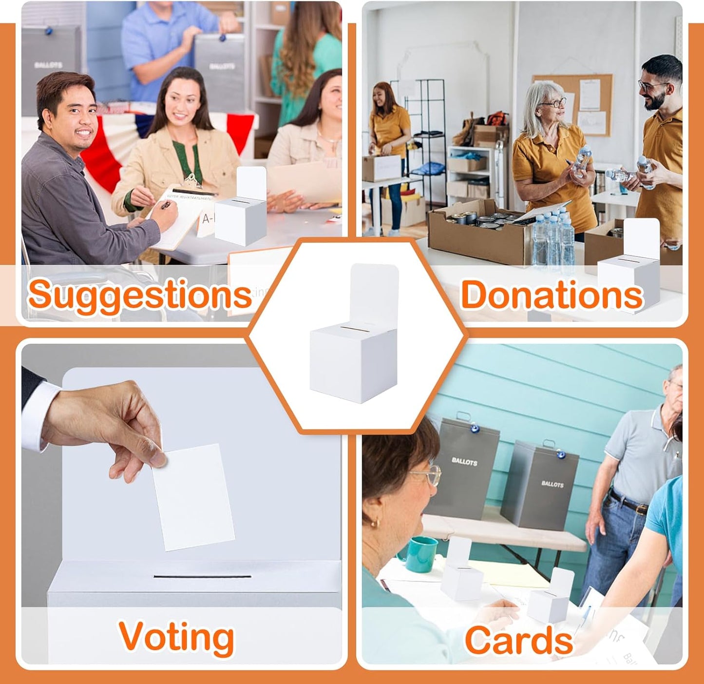 3 Pcs Ballot Boxes Suggestion Boxes Donation Box for Fundraising, Cardboard Raffle Box with Slot and Removable Header for Collecting Business Card Voting Contest (White)