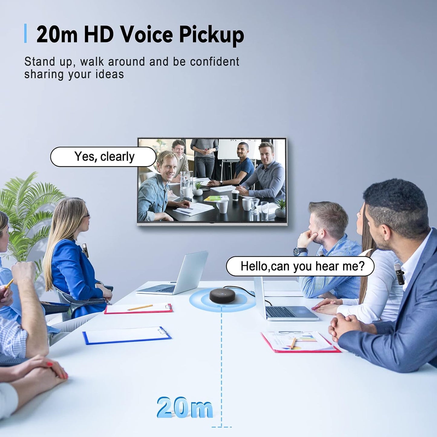 Conference Speaker and Microphone, USB Speakerphone w/Muteable/65ft Wireless Distance/360° Pickup & Noise Cancellation Conference Room Omnidirectional Microphone for Home Office