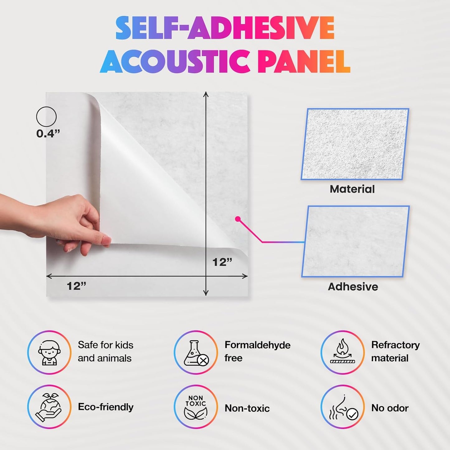 18 Pack Acoustic Panels Self Adhesive Sound absorbing Wall Panels, High Density Dampening Panel, 12X12X0.4 Inch Square Wall Panels in Home,Office,Reccording Room,Studio (Moonlight Gray)