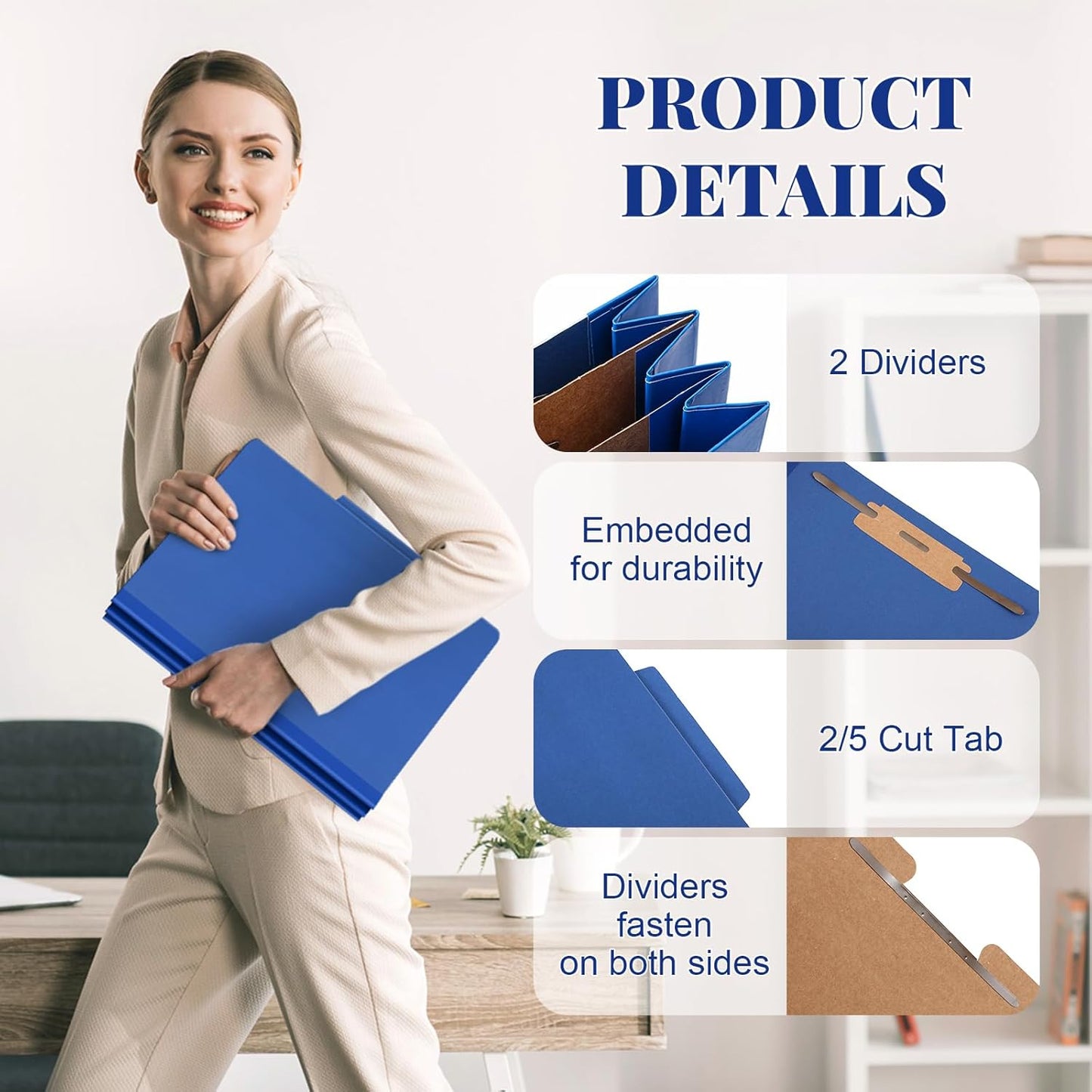 48 Pcs Classification Folders Letter Size, 2 Divider Pressboard File Folders with 3. 5 Inch Expansion, 2 Prongs Fastener, Heavy Duty Office File Organizers for Teachers, Medical (Dark Blue)