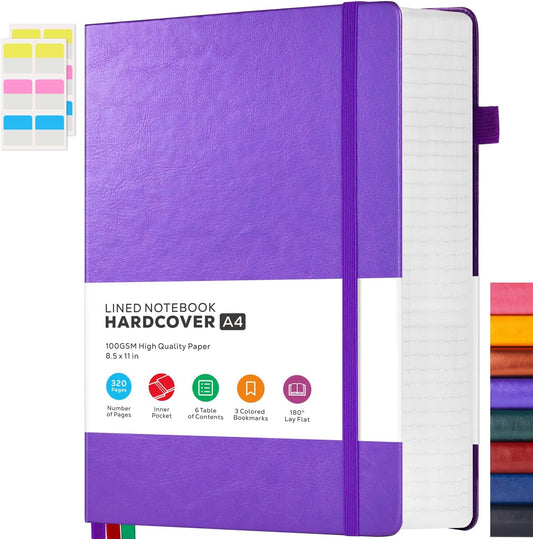 Large Journal Notebook 8.5 x 11, 320 Pages A4 College Ruled Notebook Journal for Writing Women Men, Leather Journal Notebook for School Work, Pearlescent Purple Notebook