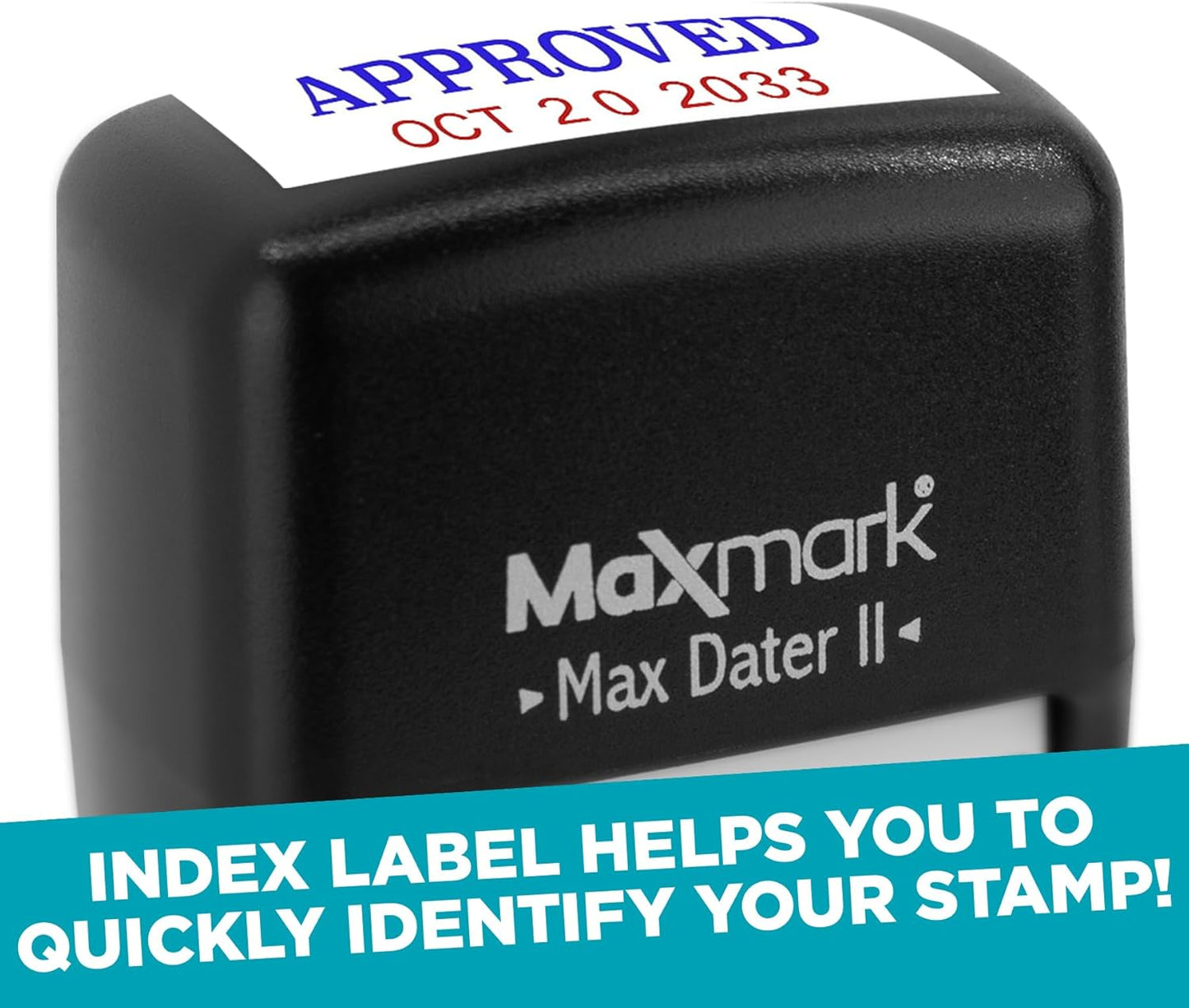 MaxMark Self-Inking Rubber Date Office Stamp with Approved Phrase & Date - Black Ink (Max Dater II), 12-Year Band