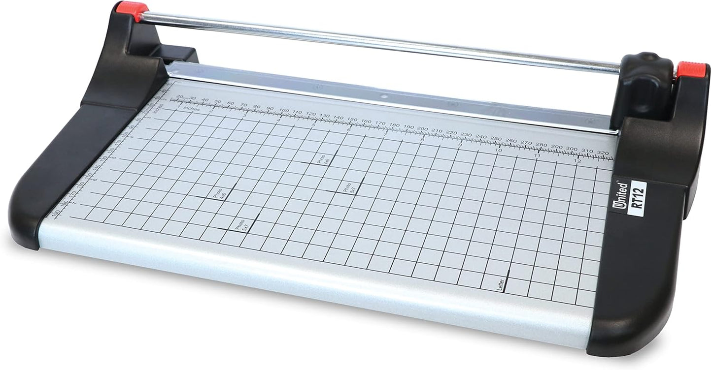 United Office Products RT12 Rotary Paper Trimmer, 12.5" Cut Length, 10 Sheet Capacity, Metal Base, Paper Cutter for Offices, Schools and Crafts