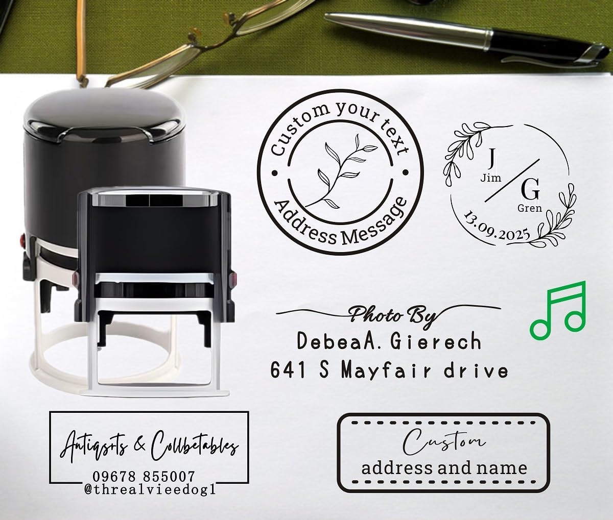 Multi-Size Custom Stamps Self Inking Personalized Logo Name Image Return Address Rubber Stamps for Office Business Personal Use(Rectangle-1.2x1.8inch)