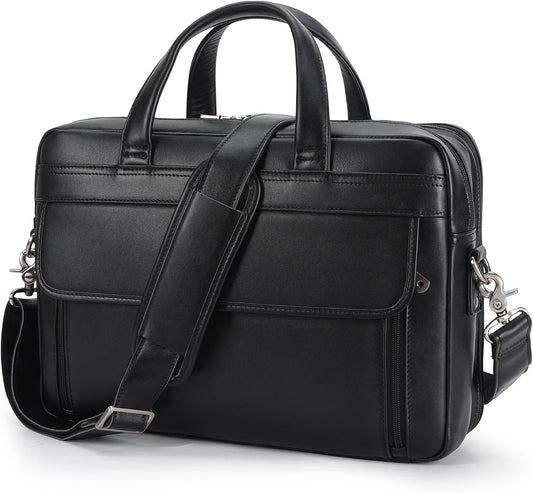 Masa Kawa Leather Briefcase for Men 15.6" - 17" Laptop Computer Case Business Travel Work Messenger Cross Body Shoulder Bag