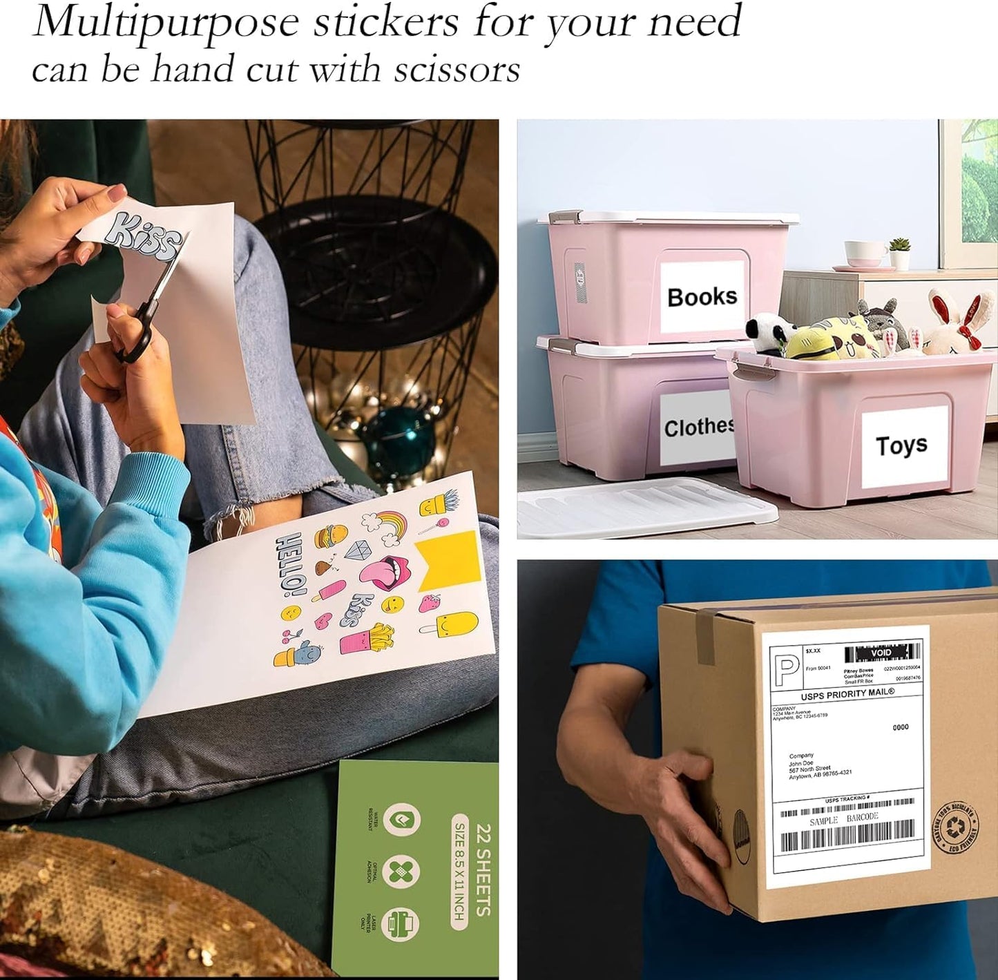 2000 Full Sheets Sticker Paper for Laser & Ink Jet Printers, 8.5" x 11" Full Sheet Address Shipping Label, 2000 Sheets 2000 Labels