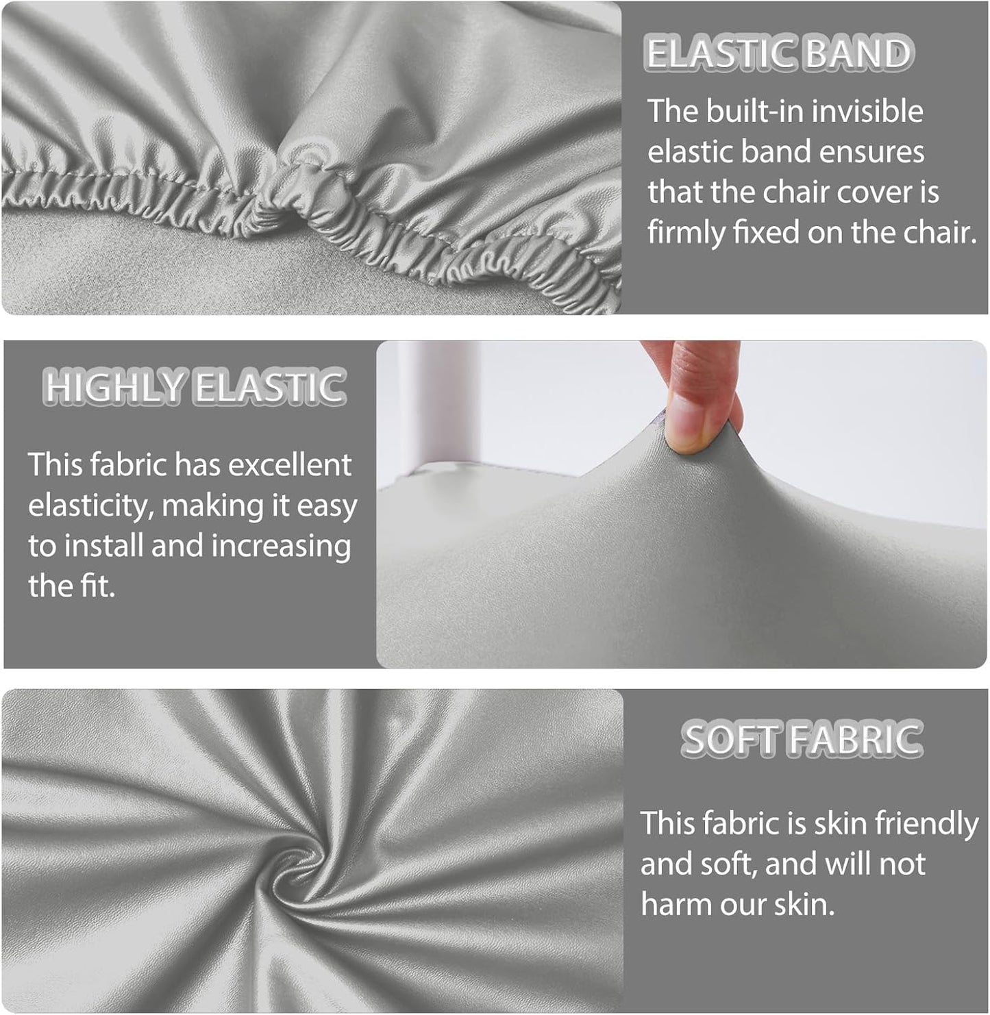 CWK Waterproof PU Leather Dining Chair Covers Set of 2-Stretchable Chair Seat Slipcovers, Removable & Washable Protector for Dining Room,Home,Office,Wedding,Rear Covers (PU-Silver)