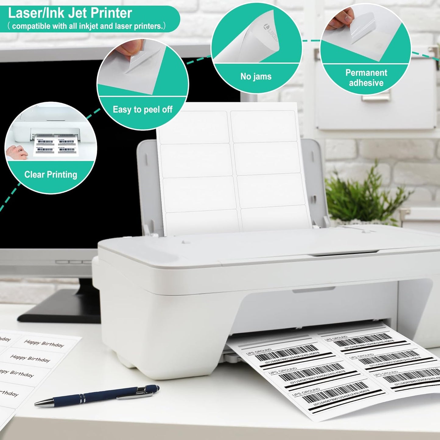 L LIKED 2" x 4" Label Stickers, Printable White 10 per Sheets Total 1000 Labels for Laser/Inkjet Printing - Matte (1000 Labels)