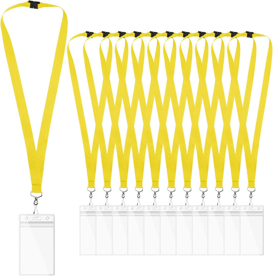 12 Pack Yellow Breakaway Lanyards with Waterproof Badge Holders, Metal Hook, Polyester Neck Straps for ID Cards, Events, Office, and Schools