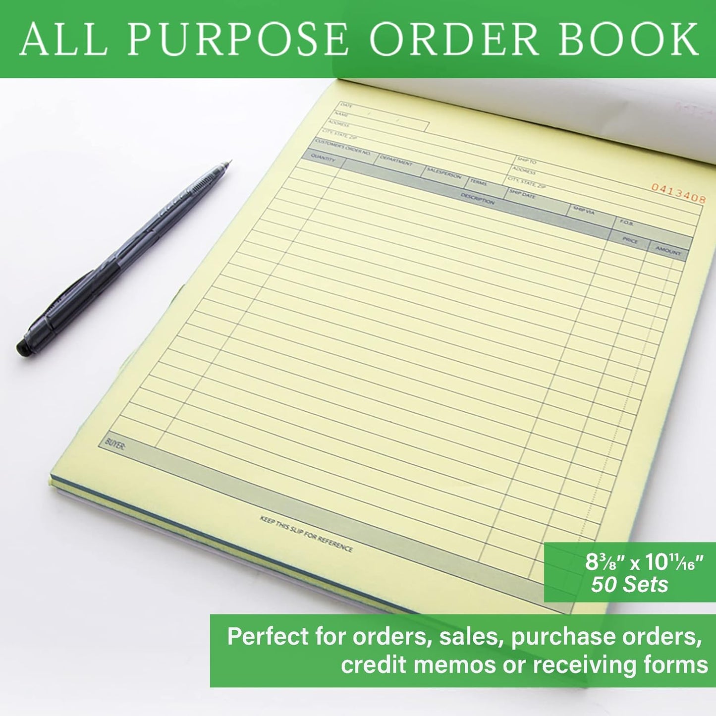 BAZIC All Purpose Order Book, 50 Sets 8 3/8" x 10 11/16" 2-Part Carbonless, White & Bound Wraparound Cover (50 Sets/Pk), 1-Pack