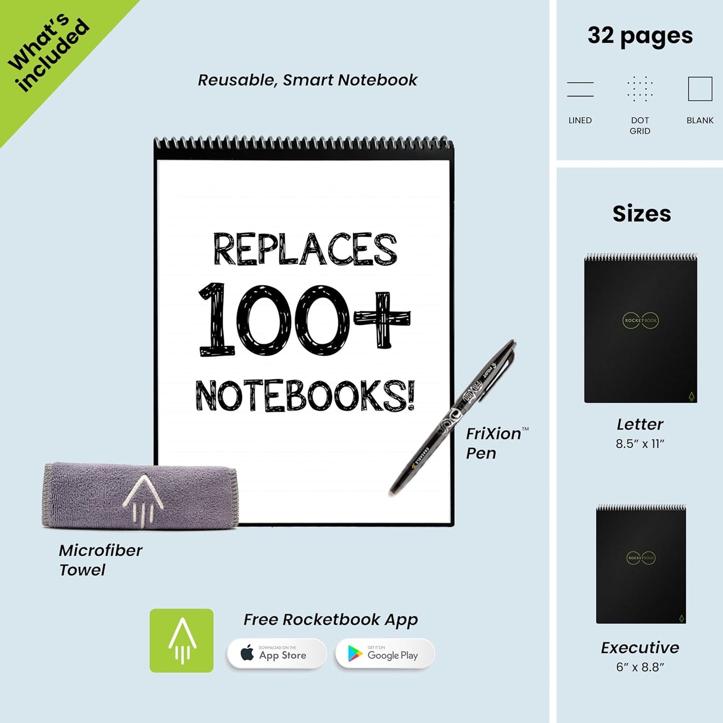 Rocketbook Flip Reusable Smart Notepad | Eco-Friendly, Digitally Connected Notebook for Ambidextrous Writers | Dotted & Lined Combo, 6” x 8.8”, 36 PG, Navy, with Pen, Cloth, and App Included