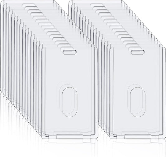 Chinco 90 Pcs Vertical Acrylic Badge Holders Waterproof Clear ID Holder Heavy Duty Card Holder Plastic Protector Cover Transparent Badge Protector Vertical in Office Products