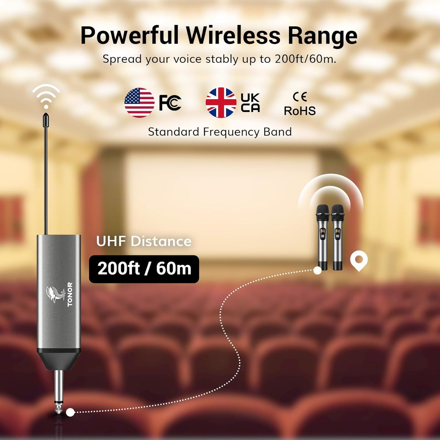 TONOR Wireless Microphones, UHF Dual Cordless Metal Dynamic Mic System with Rechargeable Receiver, for Karaoke Singing, Wedding, DJ, Party, Speech, Church, Class Use, 200ft TW630 Silver