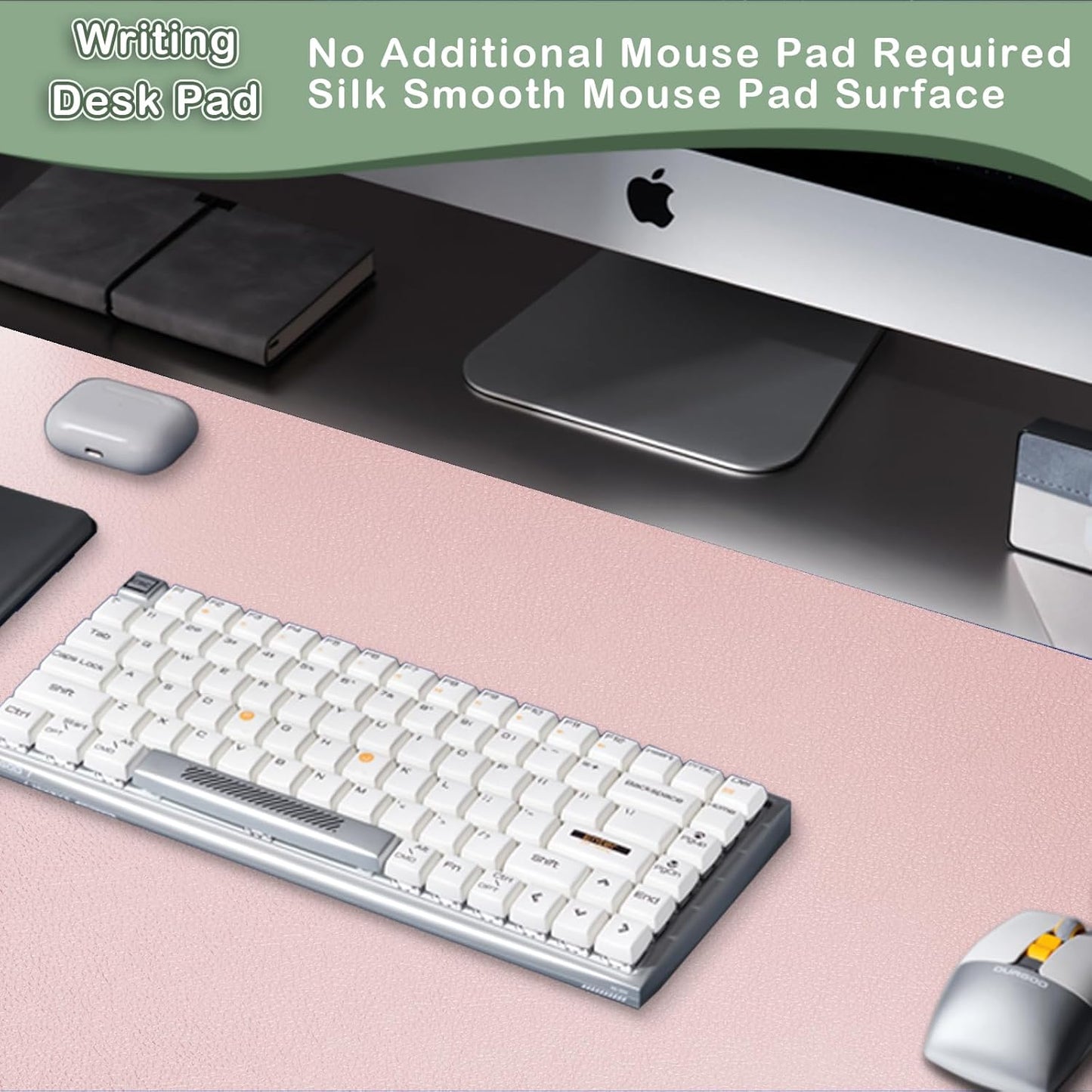 Boutilon Leather Desk Pad Protector,Non-Slip Mouse Pad,Laptop Desk Pad,Office Mouse Mat,Waterproof Leather Desk Blotter,Desk Writing Pad for Office and Home (XL-Light Pink,35.4"x 15.7")