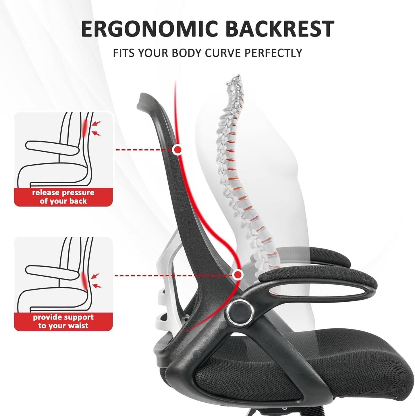 HYLONE Office Chair Ergonomic Desk Chair with Adjustable Armrests, Mesh Executive Chair, Home Office Computer Chairs for Long Hours(Black)