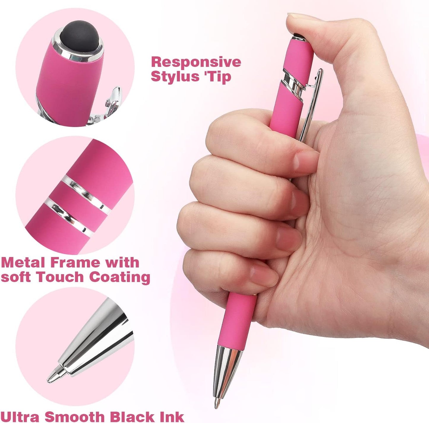 Bribobo 8 Pack Ballpoint Pen 2-in-1 Stylus Retractable Ballpoint Pen with Stylus tip, Metal Stylus Pen for Touch Screens, 1.0 mm Black Ink(Mixed Color)