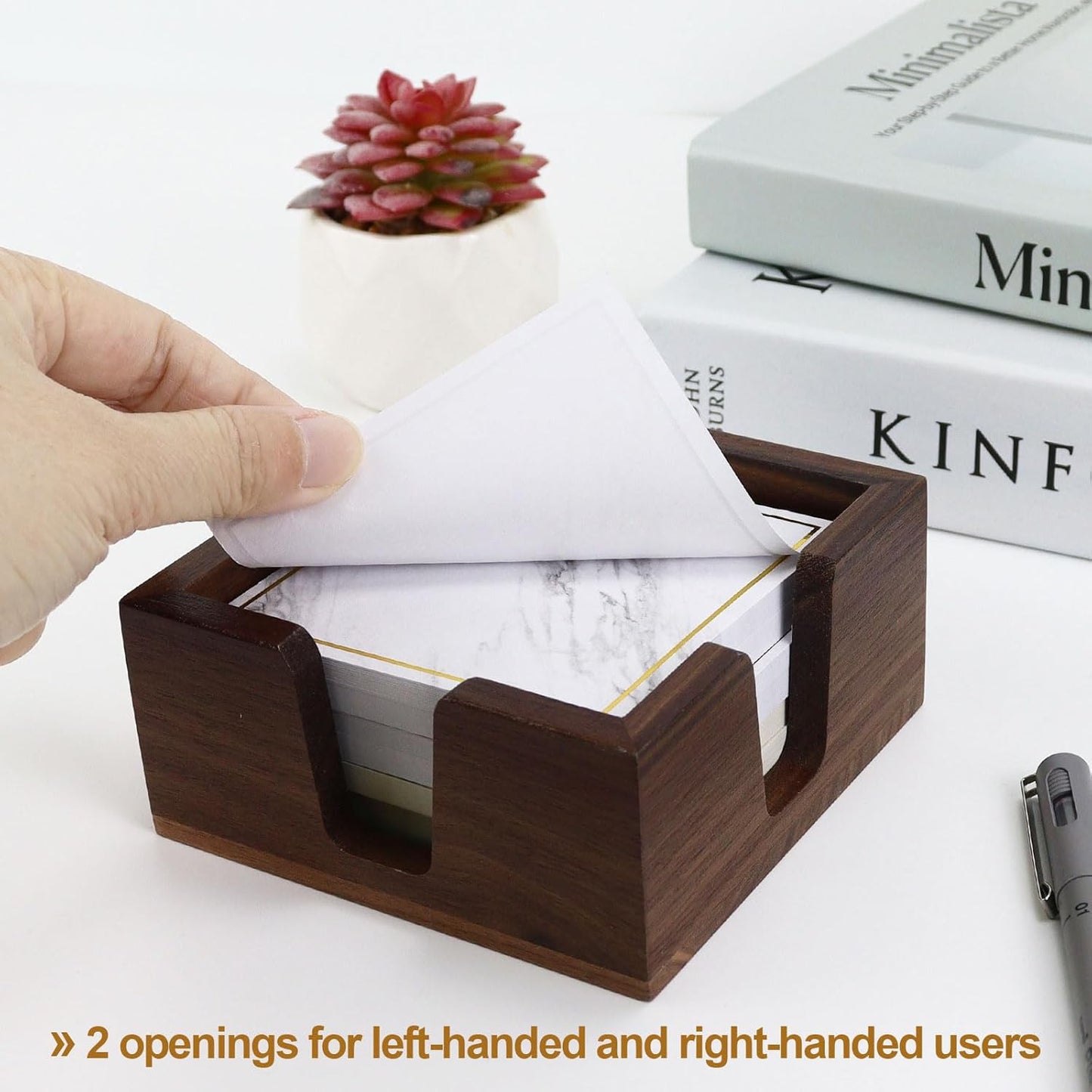 Wood Sticky Note Holder, Self Stick Note Pad Holder, Post It Note Dispenser Desk Organizer Walnut Wood Office Desk Accessories for School Office Desk Supplies - Black