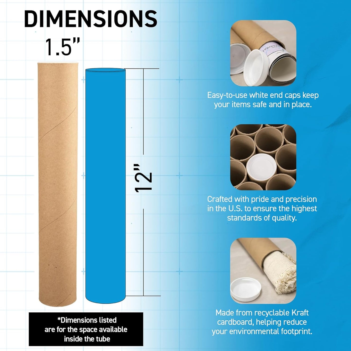 MagicWater Supply Mailing Tube - 1.5 in x 12 in - Kraft - 2 Pack - for Shipping and Storage of Posters, Arts, Crafts, and Documents