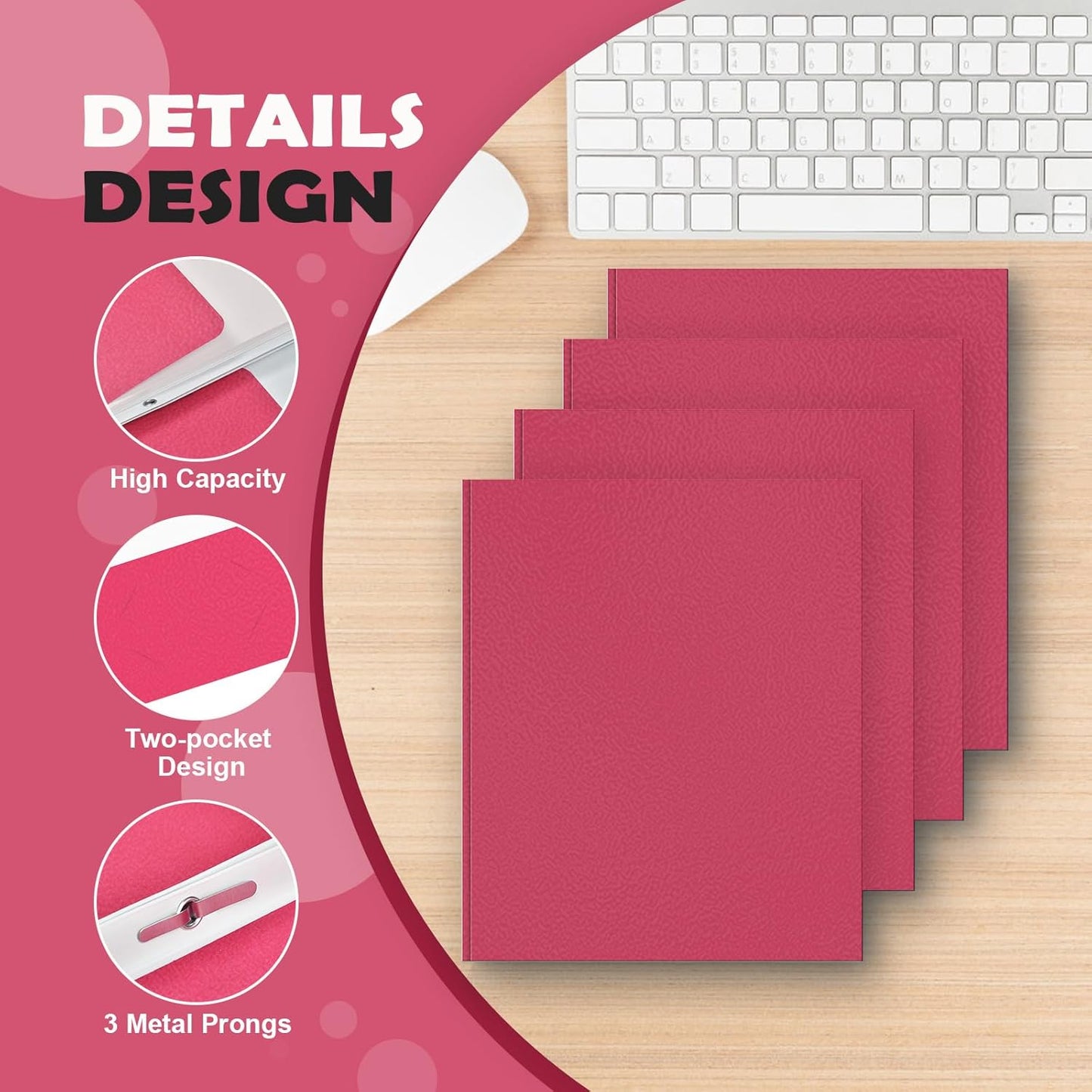 Folders with Pockets,IntoJoy 50 Pack Two Pocket Folders Business Card Holder Paper Folders with Prongs for School Office Filing Cabinet Resume Portfolio (Magenta)