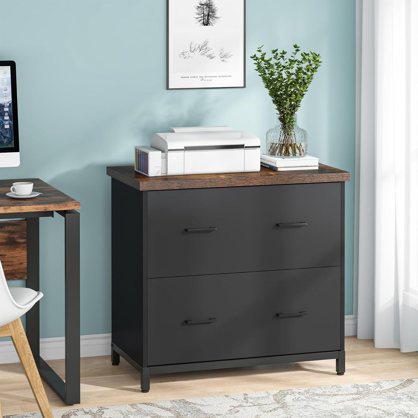 Tribesigns 2-Drawer File Cabinet, Wood Lateral Filing Cabinet for Home Office, A4, Letter Size, Brown and Black