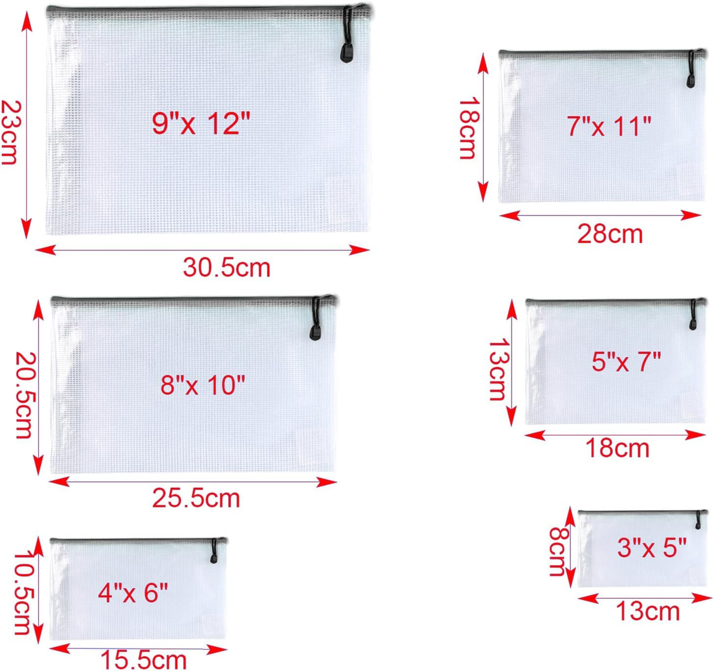 Oaimyy-24 Pcs Plastic Mesh Zipper Pouch Document Folders Bag Zip File Folders for School Office Supplies, Travel,Puzzles Games Organizing Storage-Black (MultiSize)