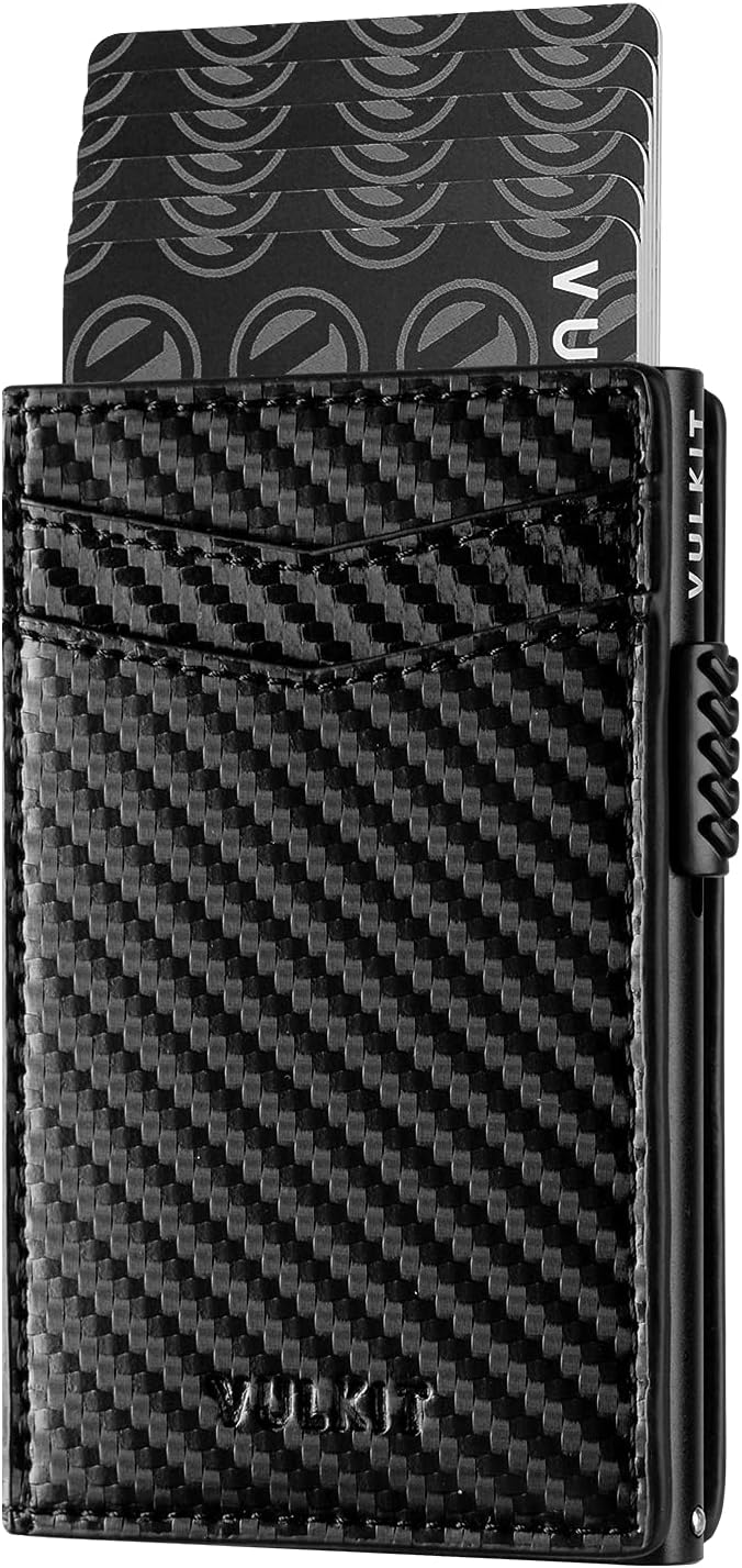VULKIT Men's Slim Wallet Pop Up Card Holder RFID Blocking Metal Wallet Minimalist Design Holds Up to 11 Cards