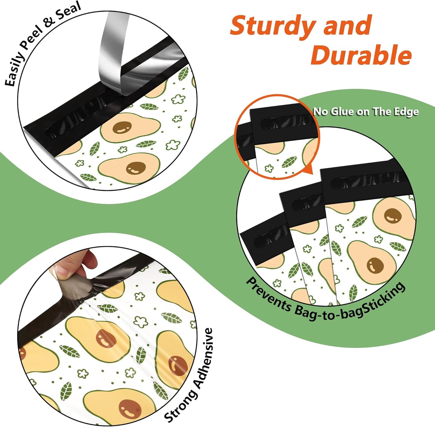 Poly Mailers 12x15.5 Inch 50 Pcs - Avocado printed Shipping Bags, 2.4mil Thickness, Waterproof and Tear Resistant Mailing Envelopes, Self-Sealing Packaging Bags for Small Business