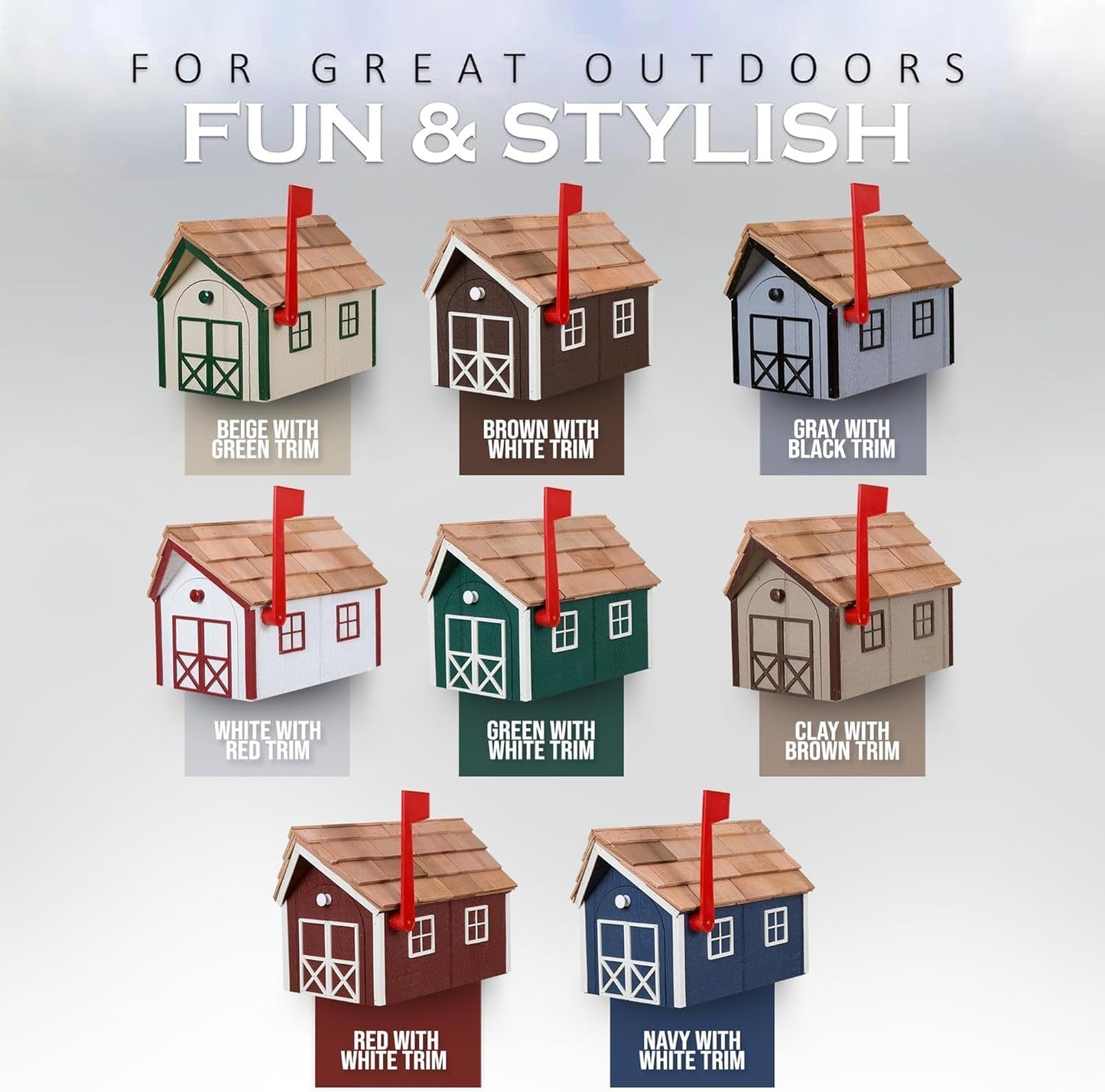 Peaceful Classics Amish Cedar Roof Wooden Mailbox with Window & Door Trim, Handcrafted Mailboxes for Outside, Post Mount Residential Mailboxes - (Clay & Brown, Wood)