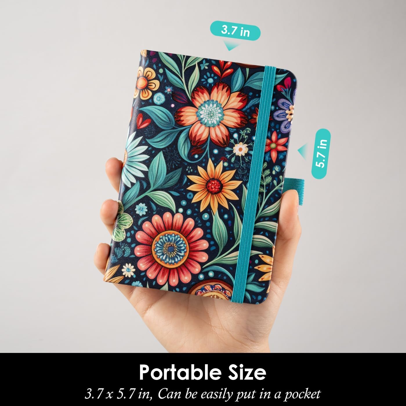 3 Pack Pocket Journal Notebook, Aesthetic Mini Small Notebook with Pen, Floral Print Cover, A6 (3.7" x 5.7"), 100GSM Lined Paper, Notepad for Girls/Kids/Women Note Taking Writing