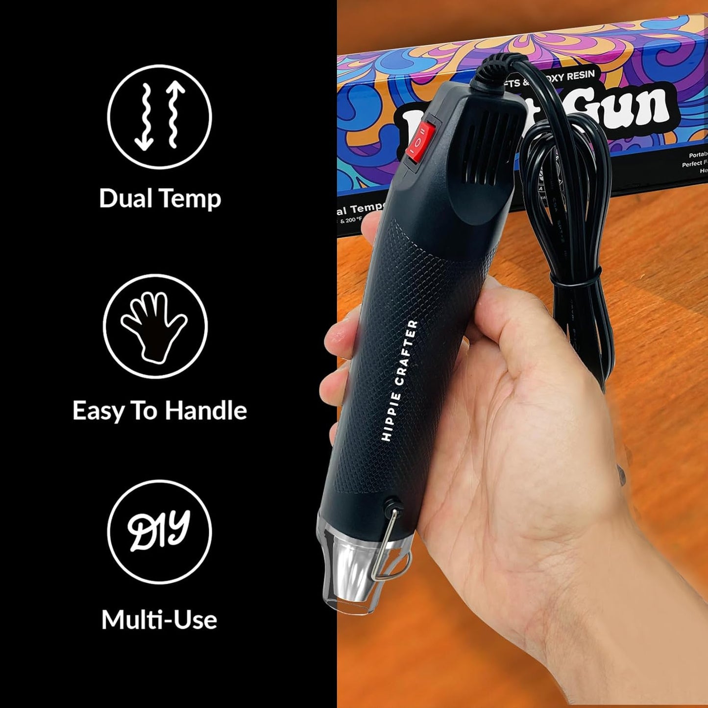 Craft Heat Gun for Crafts, 2-Speed 300W Mini Hot Air Torch Tool for Resin, Polymer Clay, Candle Making, Shrink Wrapping, Embossing, Epoxy Painting, Tumblers, and Bubble Busting in Art Projects