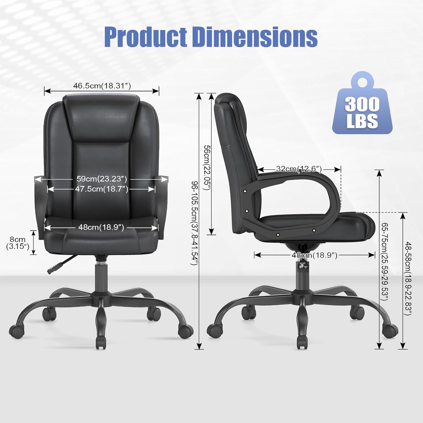 ZZH Executive Office Chair, Leather Desk Computer Chair with Armrests, Mid-Back Swivel Adjustable for Home Office, 6PC, Black