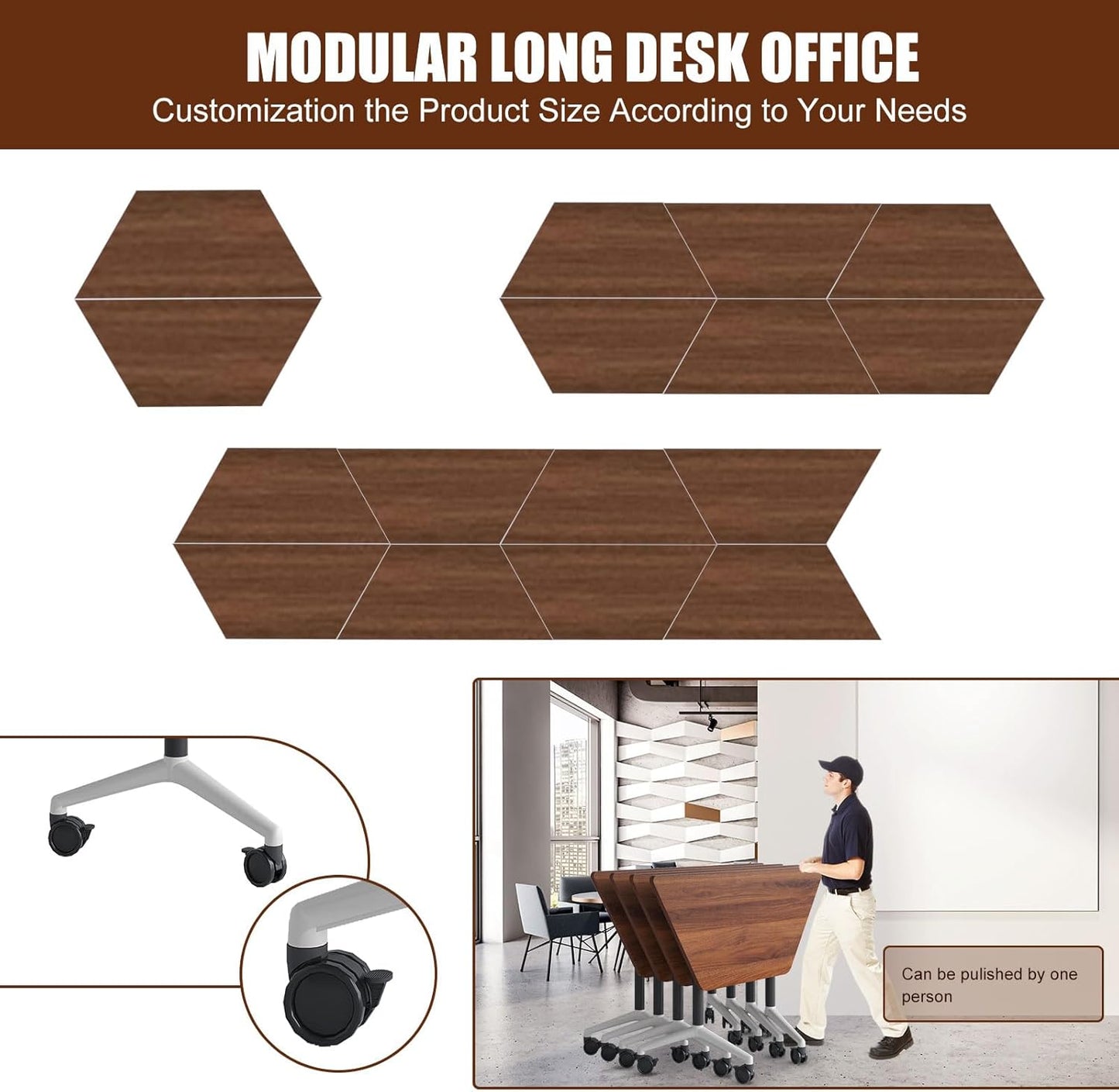 Conference Table, Folding Conference Desk Modern White, Seminar Table with Wheels, 2-10 People for Office, Meeting Break Room (4, 1915TXH, 47IN)