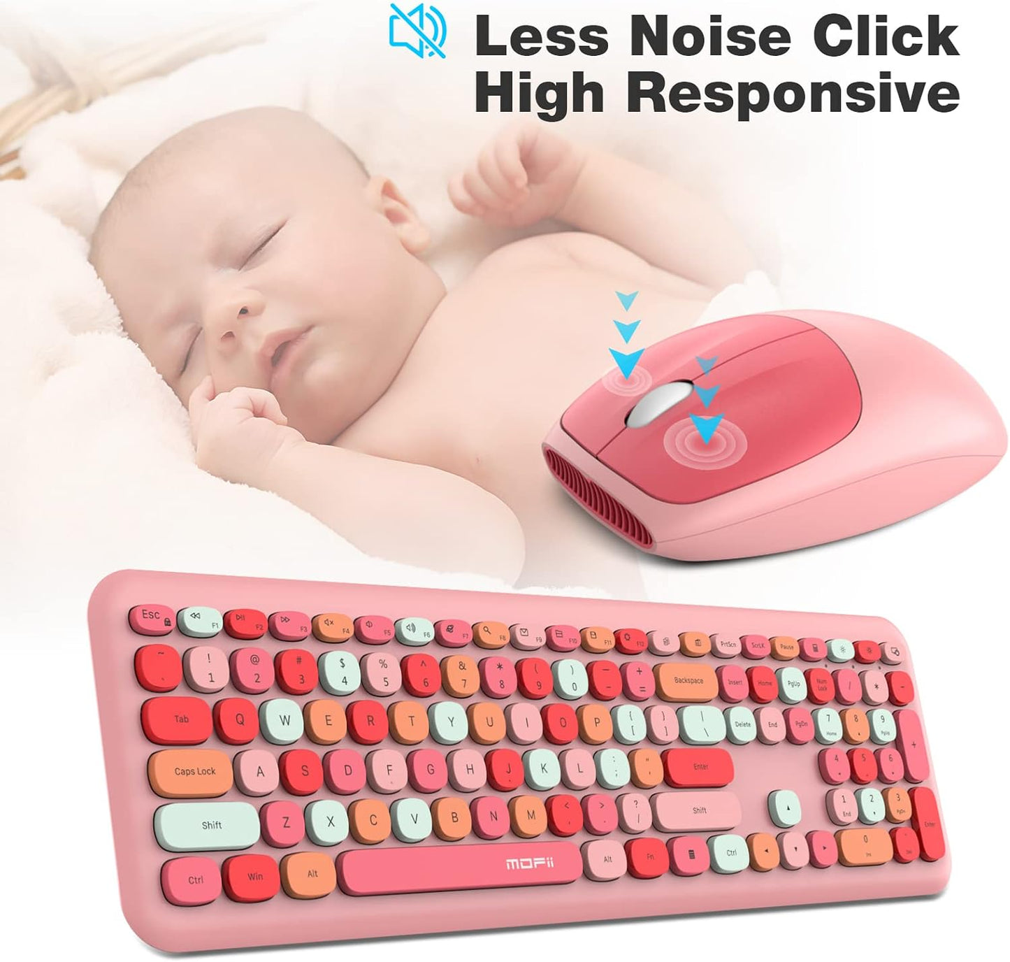 MOFII Wireless Keyboard and Mouse Combo Silent, Slim Compact 2.4G USB Full Size , Cute 110 Keys Keyboard for PC, Notebook, MacBook, Tablet, Laptop, Windows System