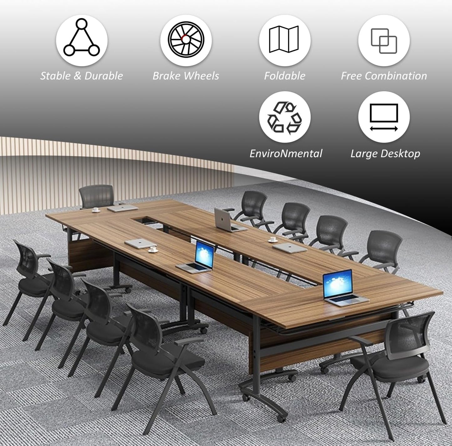 Folding Conference Table,Mobile Conference Room Tables Rolling Meeting Table with Caster Wheels,Flip Top Mobile Training Table,Foldable Rectangle Seminar Tables for Office,Classr (8pack, 61in)