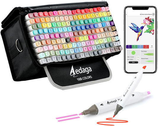 168 Colors Alcohol Markers with Free App, Dual Tip Art Markers with Kickstand Case for Artists Adults and Kids, Alcohol Based Marker for Coloring Painting Sketching and Drawing, Great Gift