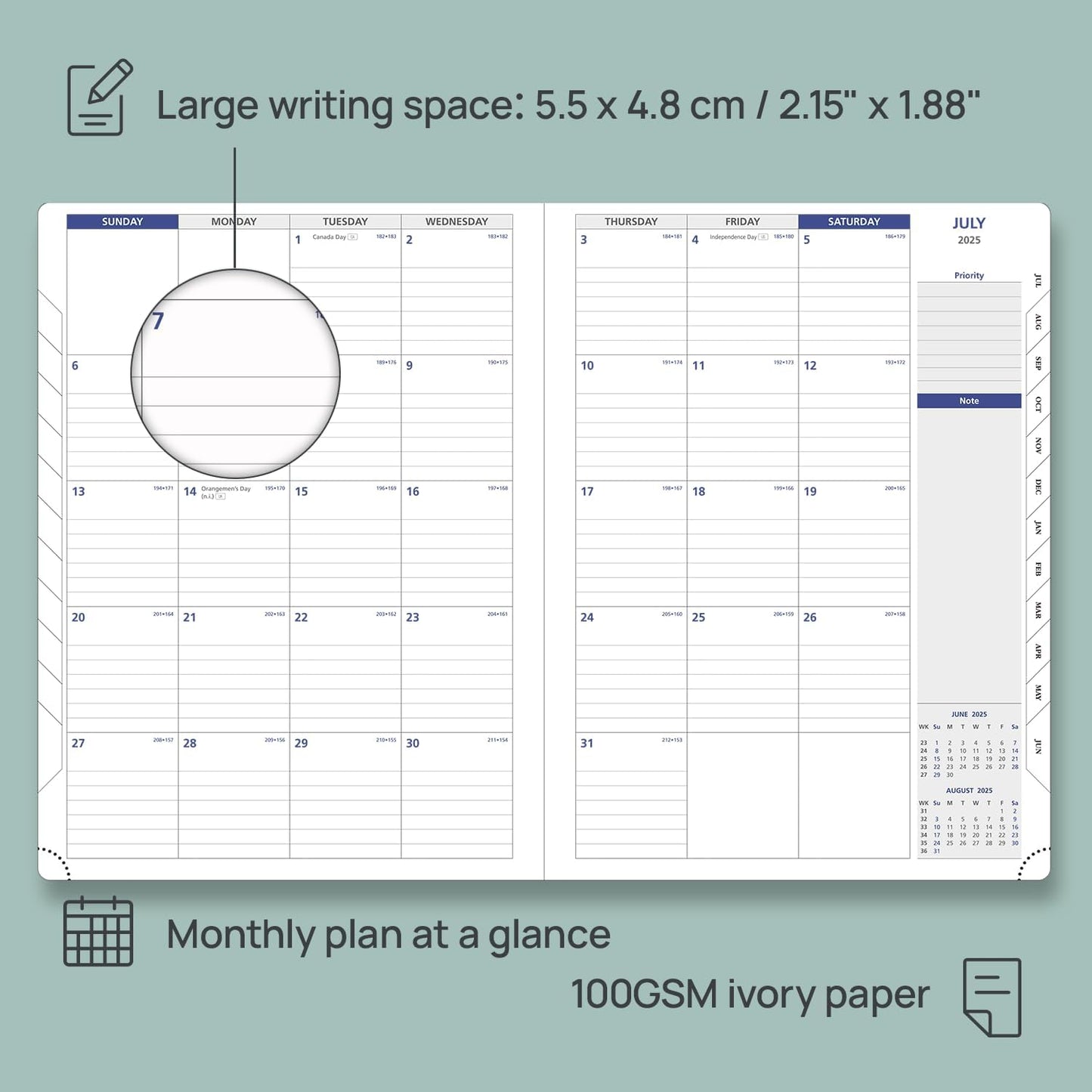 POPRUN Academic Planner 2025-2026, 8.5'' x 11.25'', Quarter-Hourly Appointment Book (July 2025-June 2026) with PU Leather Soft Cover, Dual Pockets, Monthly Tabs, 100GSM Thick Paper - Midnight Green