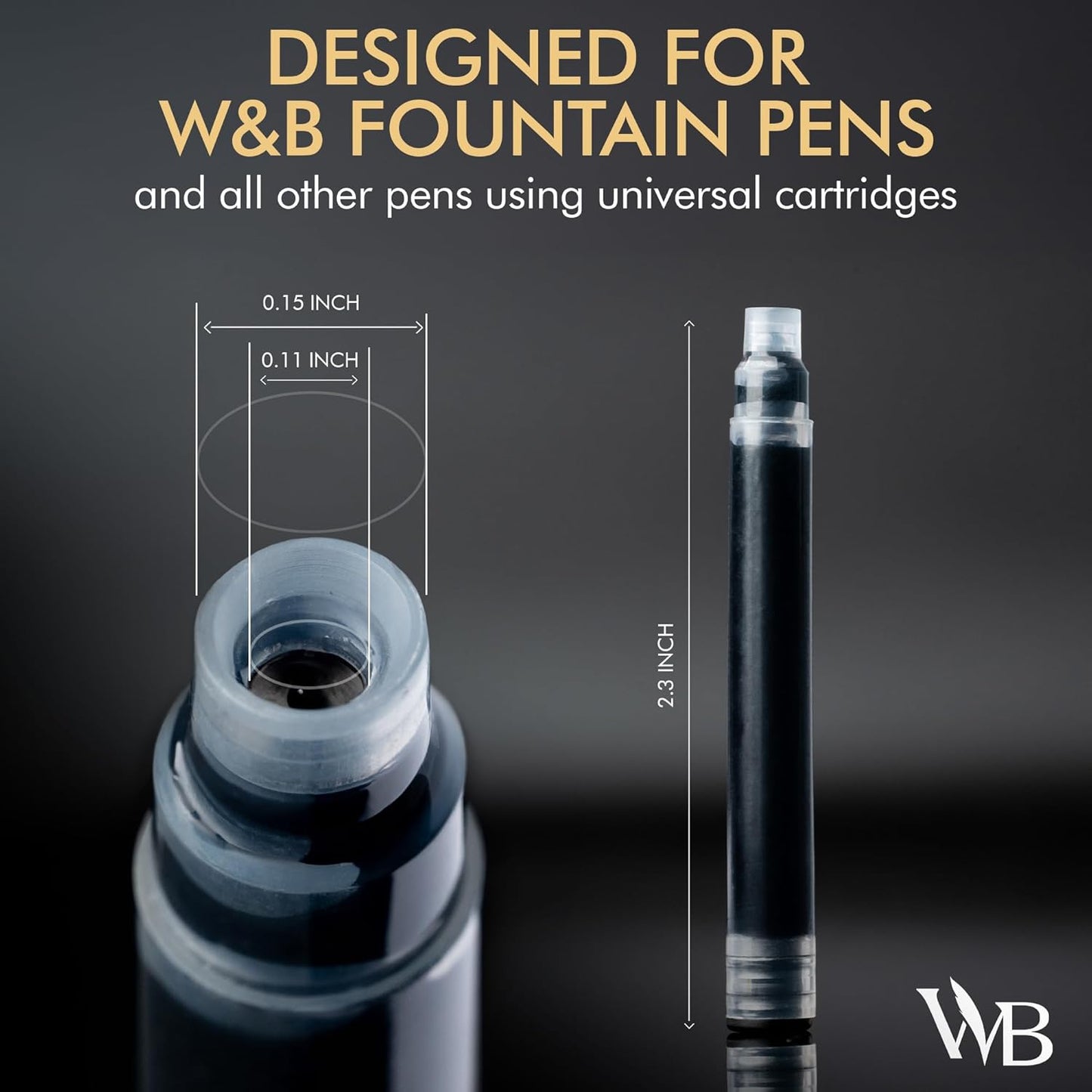 Wordsworth & Black 30 Pack Fountain Pen Ink Refills - Set of 30 Black Ink Cartridges - International Standard Size - Length APPR 2.3" - Base Diameter APPR 0.24" - Disposable and Generic