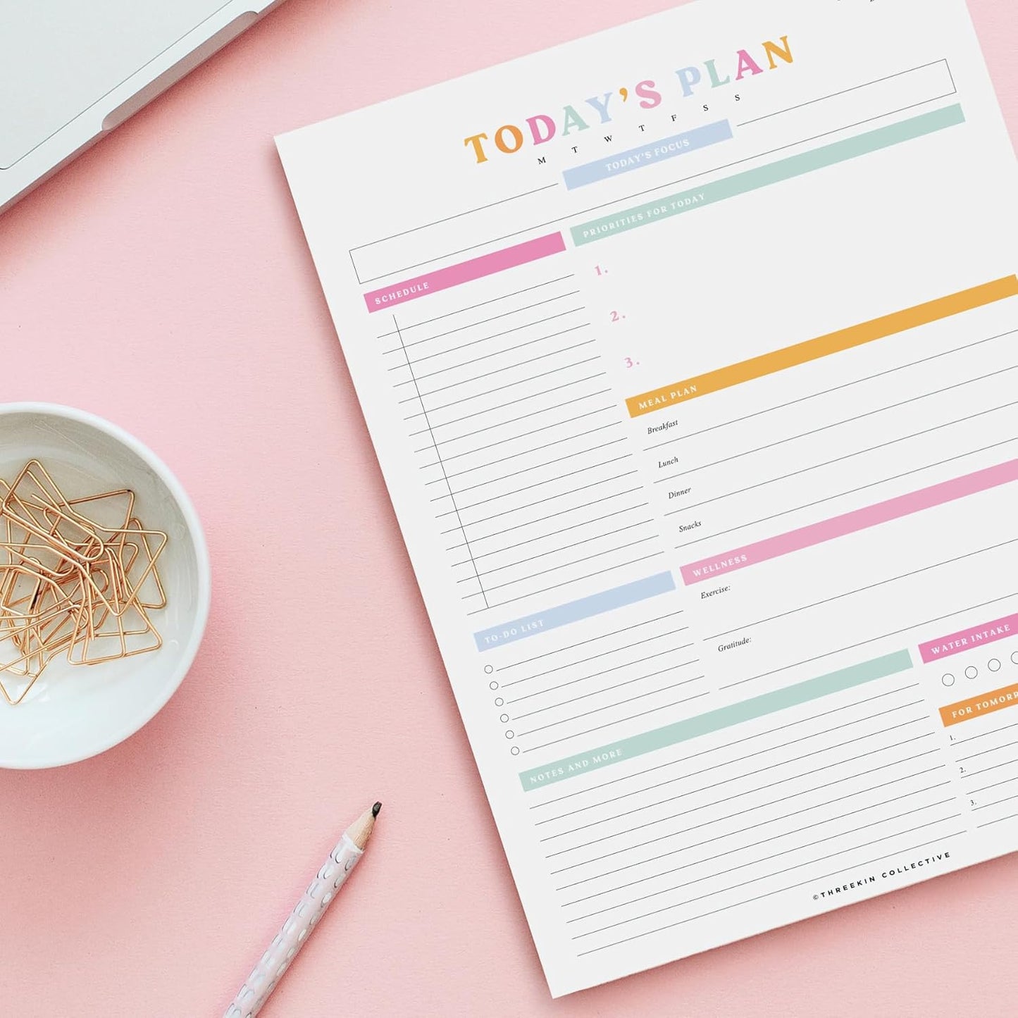ThreeKin To-Do List Planner – Daily Tear-Off Notepad (50 Sheets, 8.5” x 11”) for Maximum Productivity – Colorful Layout for Work, School & Home – USA Women-Owned Brand