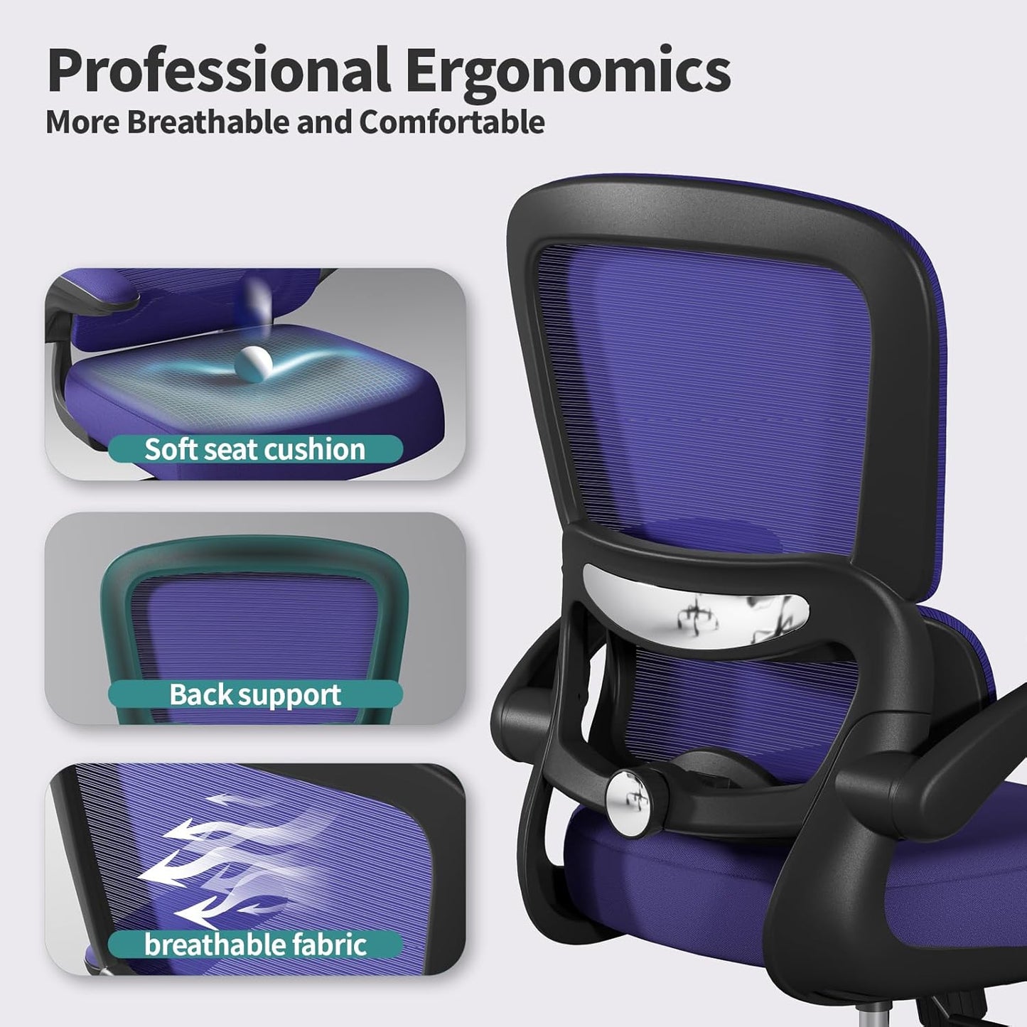 Office Chair - Ergonomic Desk Chair with Adjustable Lumbar Support, Mesh Computer Chair, Executive Chair for Home Office Comfortable Lumbar Support (Violet)