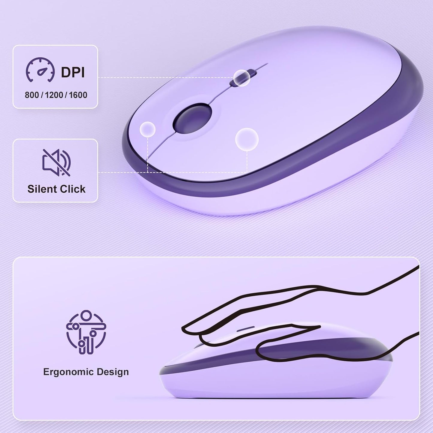 MOFII Wireless Keyboard and Mouse Combo, Cute Keyboard Full Size and Wireless Mouse, 2.4GHz Retro Typewriter Keyboard Wireless Mouse Set for PC/Desktop/Laptop/Windows (Violet)