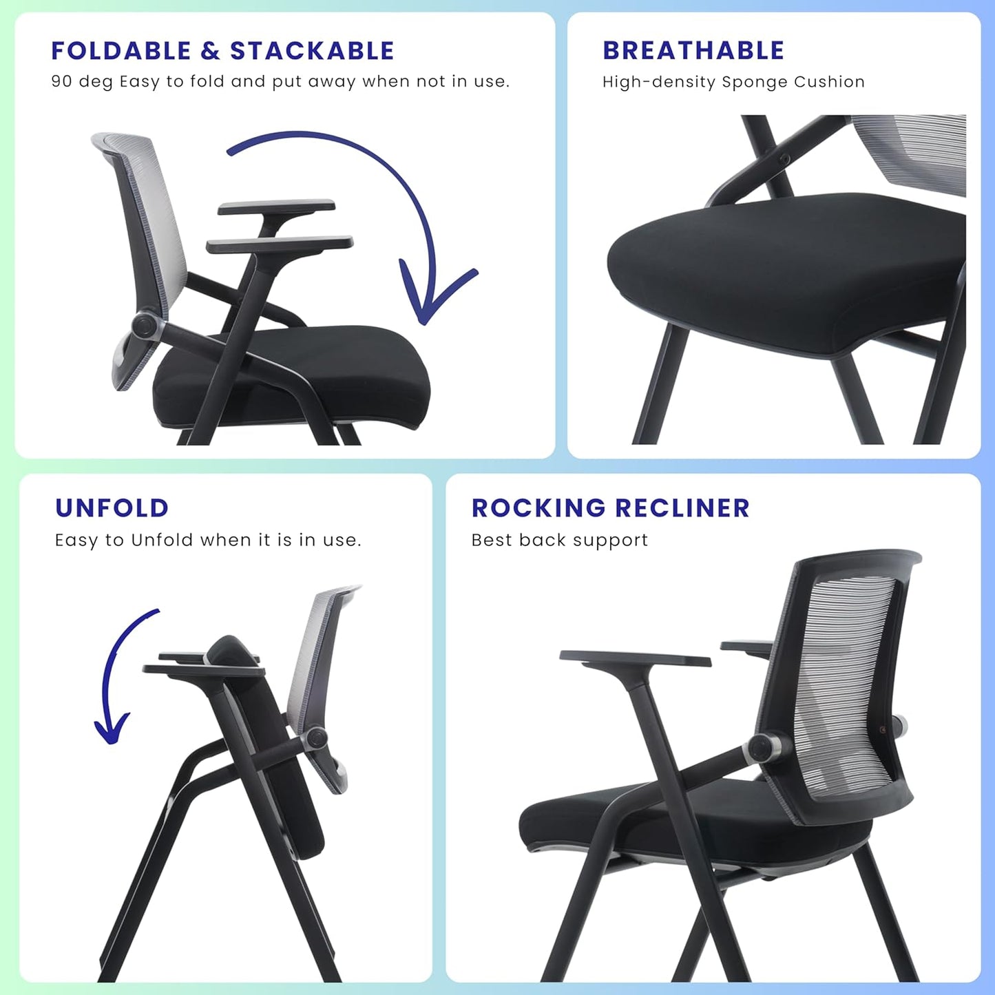 2 Pack Stackable Conference Room Chairs with Paddle Folding Office Chair Foldable Desk Chair Mesh Back and Arms for Conference Meeting Guest Reception Home Office Training Room Chair