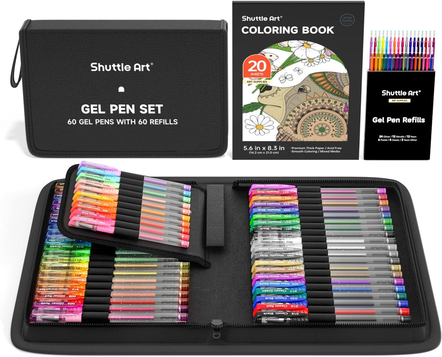Shuttle Art Gel Pens, 120 Pack Gel Pen Set 60 Colored Gel Pen with 60 Refills for Adults Coloring Books Drawing Doodling Crafts Scrapbooking Journaling