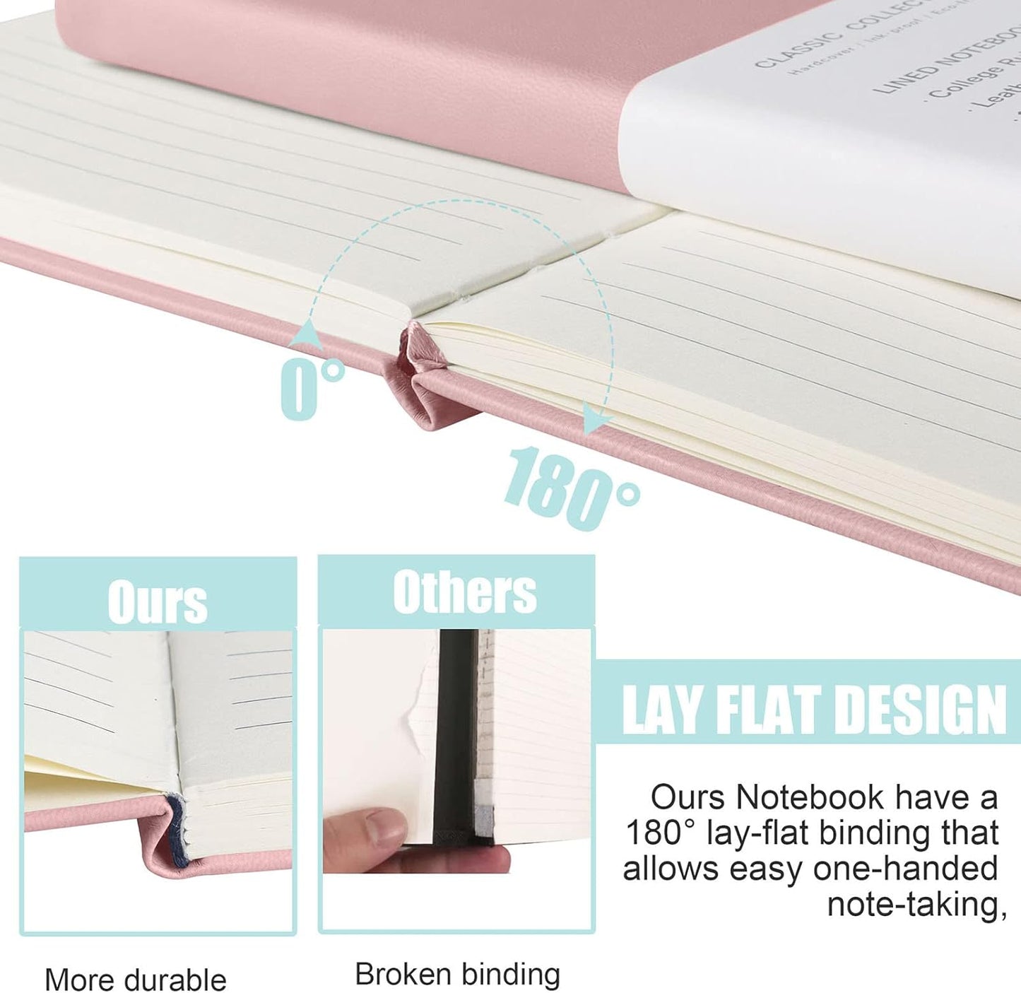 Lined Journal Notebook, 6Pack(pink), 160 Pages, Medium 5.7 inches x 8 inches - 100 gsm Thick Paper, Hardcover