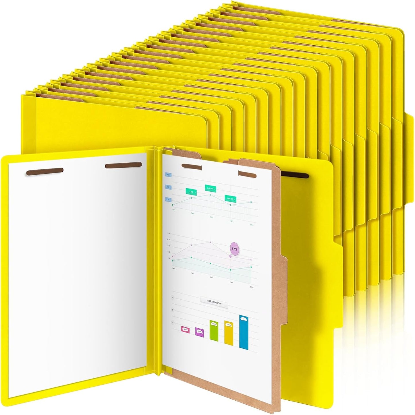 60 Pcs Classification Folders Letter Size, 1 Divider Pressboard File Folder with Fasteners, Expanding File Organizer Bulk for Teachers, Clergy, Office, Church, Christmas Donations (Yellow)