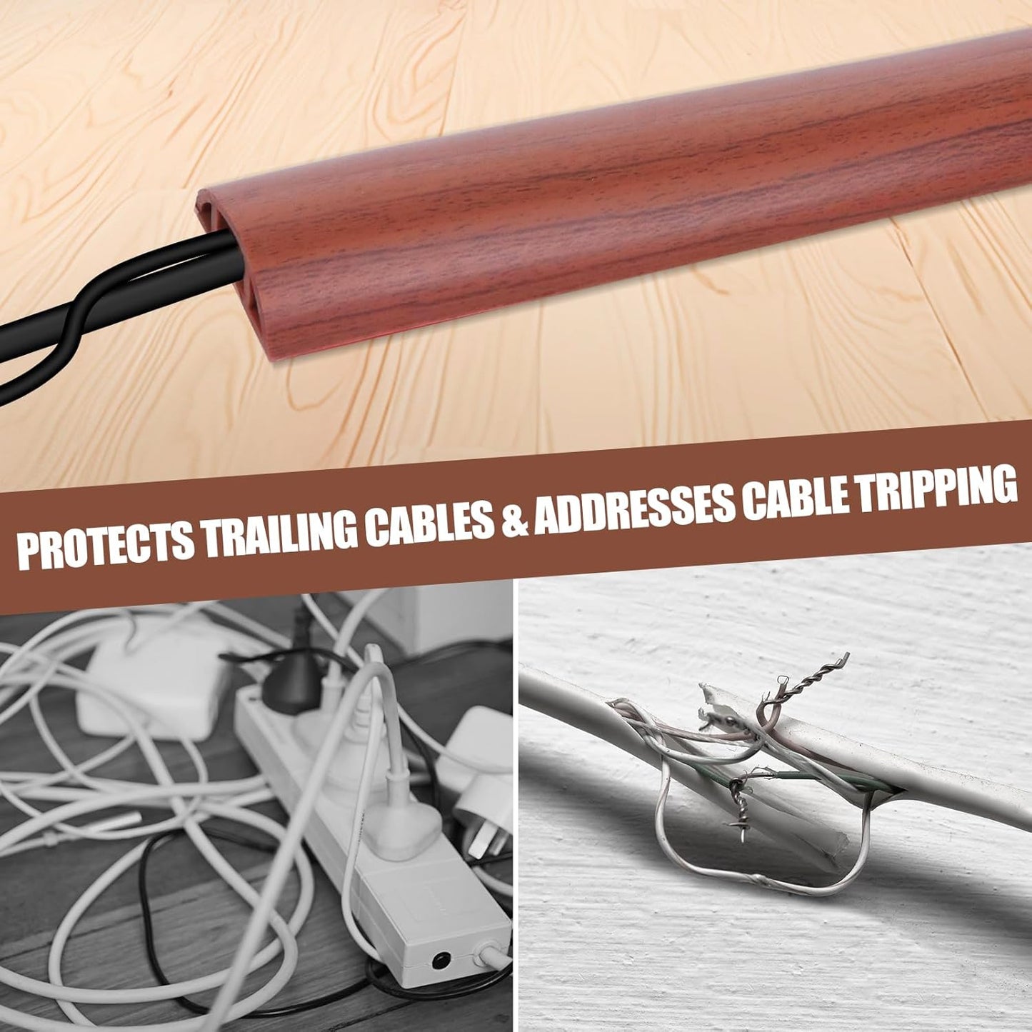 Floor Cord Cover Self Adhesive Cord Hider,10FT Cable Management, Extension Strip Protector for Wires, Prevent Cable Trips for Offices, Gyms, Exhibitions Cavity:0.39"(W) x 0.27"(H) Wood Red Teak