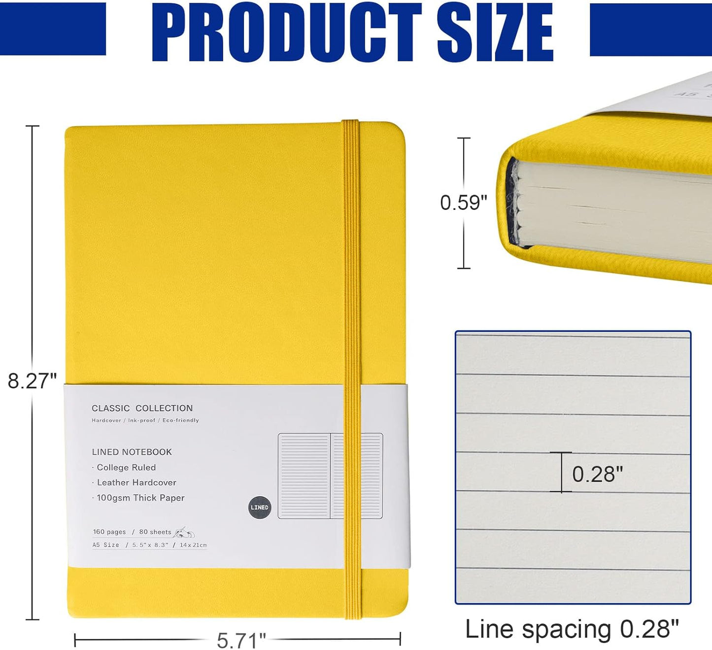 Lined Journal Notebook, 10Pack(bright yellow), 160 Pages, Medium 5.7 inches x 8 inches - 100 gsm Thick Paper, Hardcover