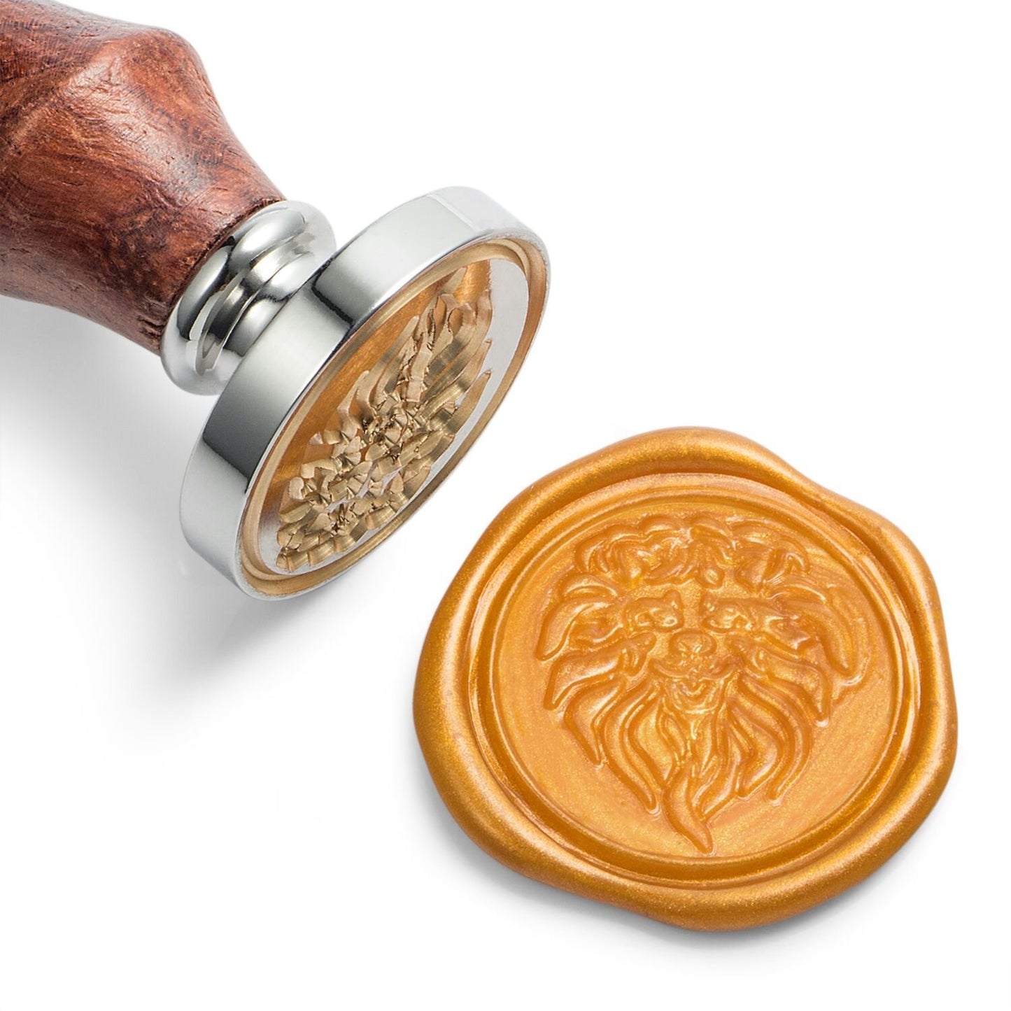 Mceal Wax Seal Stamp,Silver Brass Head with Rosewood Handle, 1.2"(30mm) Dia (Lion)